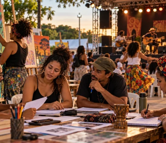 Rolim de Moura abre cinco chamadas culturais com R$ 423 mil; inscrições começam em datas diferentes Imagem ilustrativa de atividades culturais em Rolim de Moura com artistas, música e produção visual
