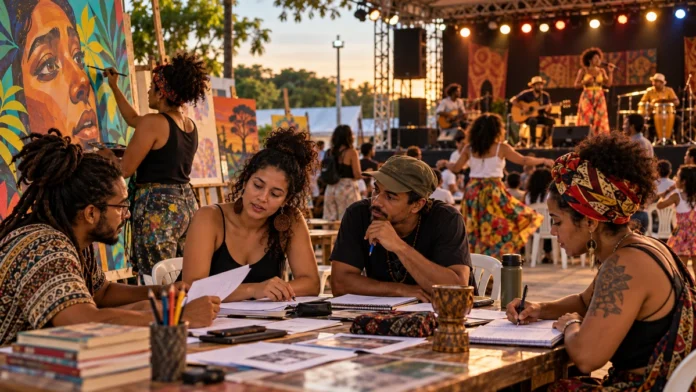 Rolim de Moura abre cinco chamadas culturais com R$ 423 mil Imagem ilustrativa de atividades culturais em Rolim de Moura com artistas, música e produção visual
