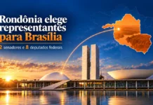 Rondônia elege 2 senadores e 8 deputados federais; veja os nomes Eleitos por Rondônia para o Congresso em composição editorial com mapa do estado e Congresso Nacional