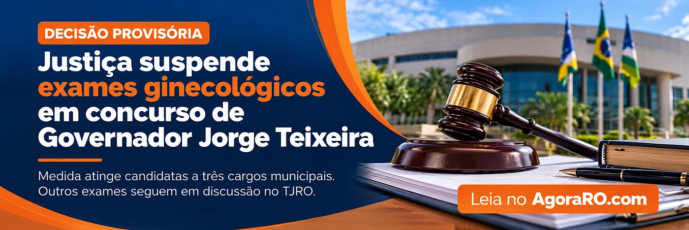 Faixa ilustrativa sobre exames ginecológicos em concurso de Governador Jorge Teixeira e a suspensão provisória relatada