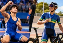 Rondônia conquista ouro no wrestling e duas medalhas no ciclismo Jogos da Juventude 2026 ilustrados por atletas de wrestling e ciclismo, modalidades em que Rondônia conquistou medalhas.