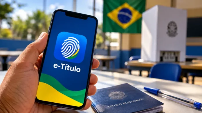 Composição editorial sobre justificativa eleitoral em Rondônia com e-Título e seção de votação