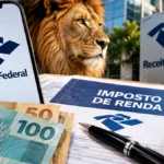 Receita abre consulta a 184 mil restituições do IR; pagamento será dia 30 Composição editorial ilustrativa sobre o lote residual do IRPF de outubro de 2026, com celular, cédulas e documentos; não é imagem oficial da Receita Federal.