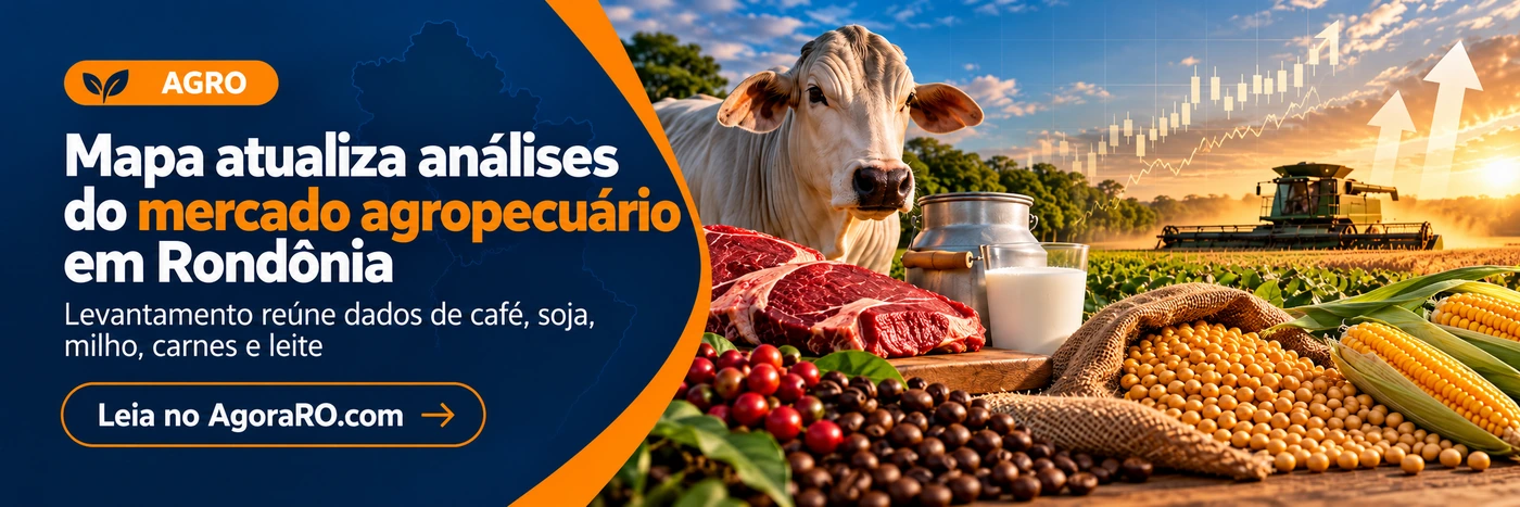 Mercado agropecuário de Rondônia com referências de carnes, leite e grãos