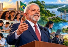 Lula promete mudanças no governo e lista prioridades que podem afetar Rondônia Arte editorial ilustrativa de Lula diante do Congresso Nacional, com destaque para participação popular e prioridades do quarto mandato.