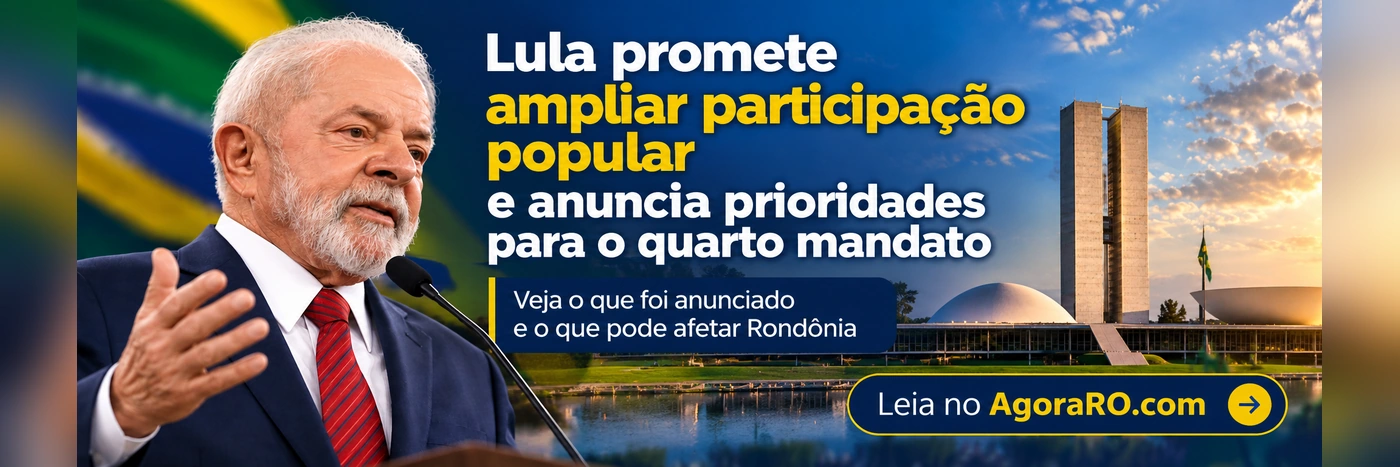 Arte ilustrativa das prioridades de Lula para o quarto mandato, com o presidente diante do Congresso Nacional e chamada sobre participação popular.