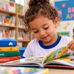 Creches e pré-escolas vão escolher novos acervos do PNLD; entenda como funciona Criança da Educação Infantil lendo livro em sala de aula durante etapa do PNLD