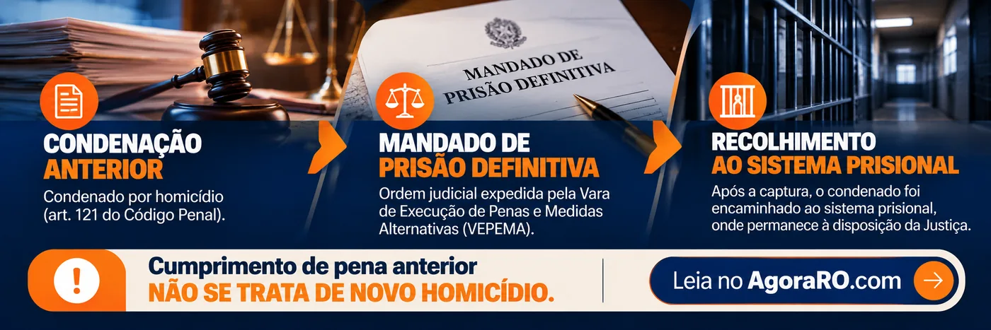Infográfico ilustrativo explica condenação anterior, mandado de prisão definitiva e recolhimento ao sistema prisional