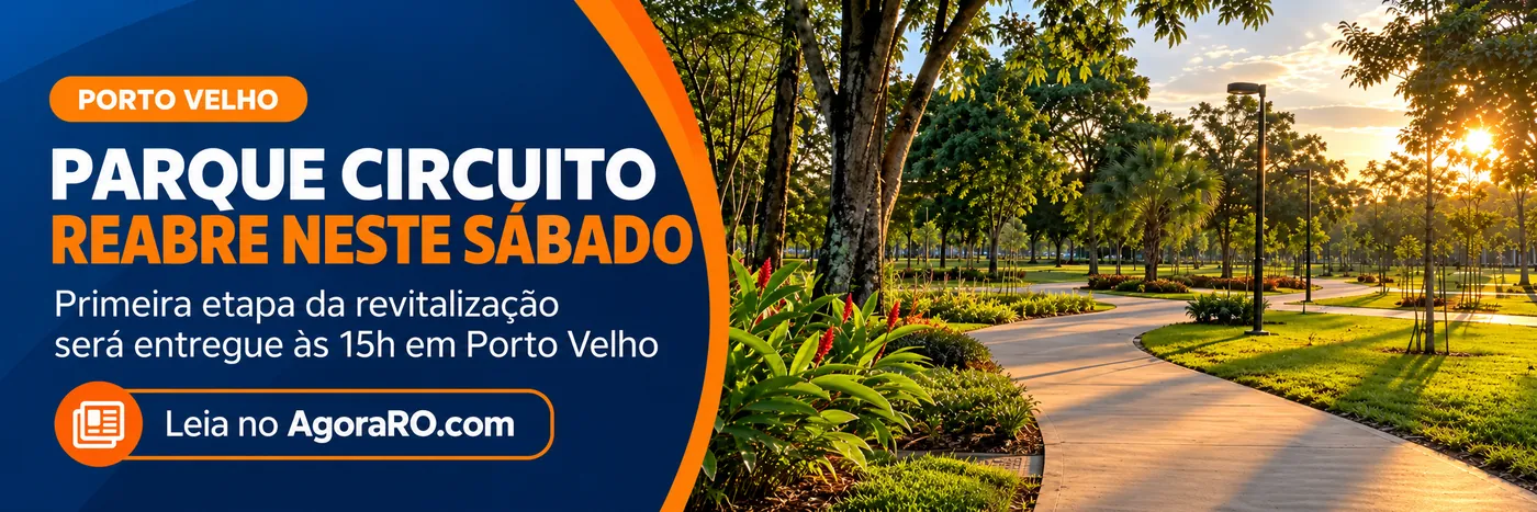 Faixa do AgoraRO informa que a reabertura do Parque Circuito está prevista para sábado às 15h