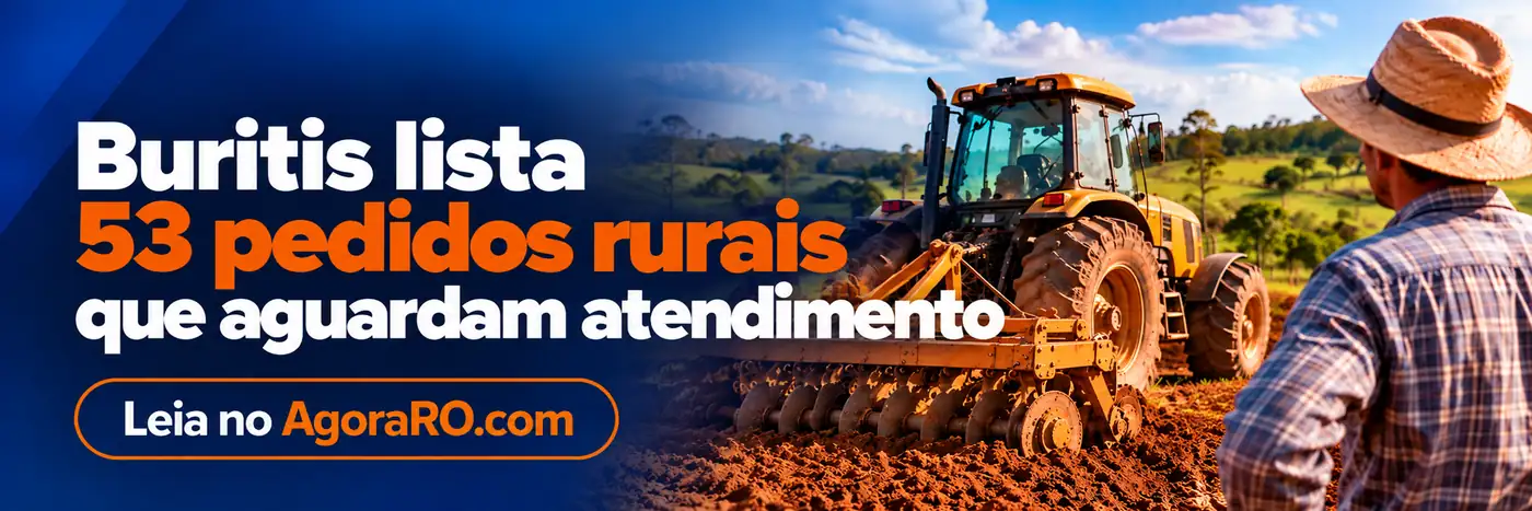 Buritis — faixa sobre 53 pedidos rurais Buritis lista 53 pedidos rurais que aguardam atendimento