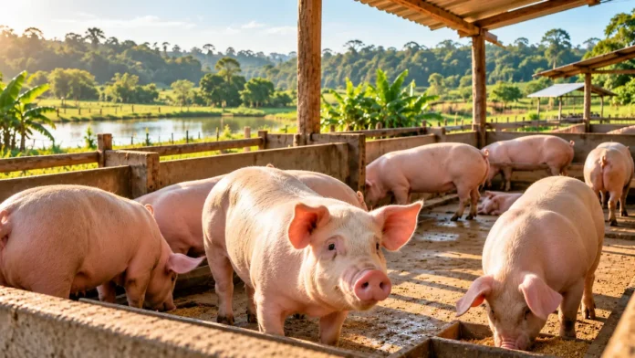 Criação de suínos em propriedade rural ilustrativa representa a suinocultura em Rondônia e os cuidados de sanidade animal.