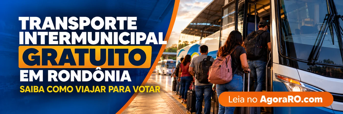 Faixa editorial ilustrativa sobre transporte intermunicipal gratuito em Rondônia; imagem gerada por IA.