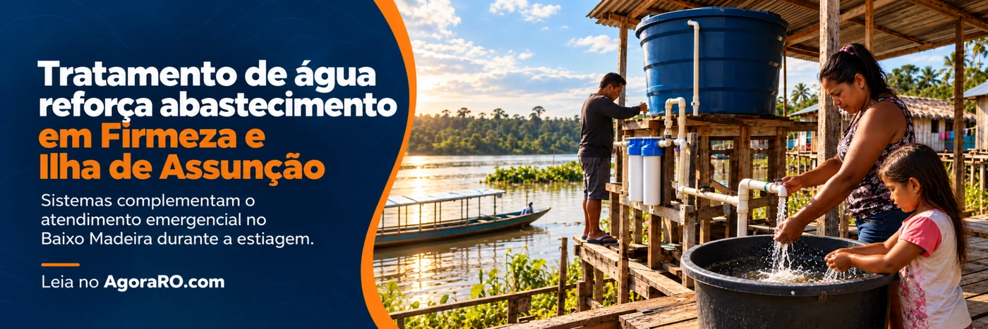 Imagem faixa do AgoraRO sobre sistemas de tratamento de água em Firmeza e Ilha de Assunção