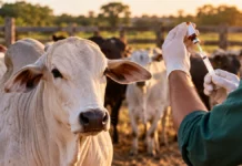 Mapa disponibiliza 14,5 milhões de doses contra clostridioses; entenda por que isso importa para Rondônia Bovino em propriedade rural durante preparação de vacina contra clostridioses