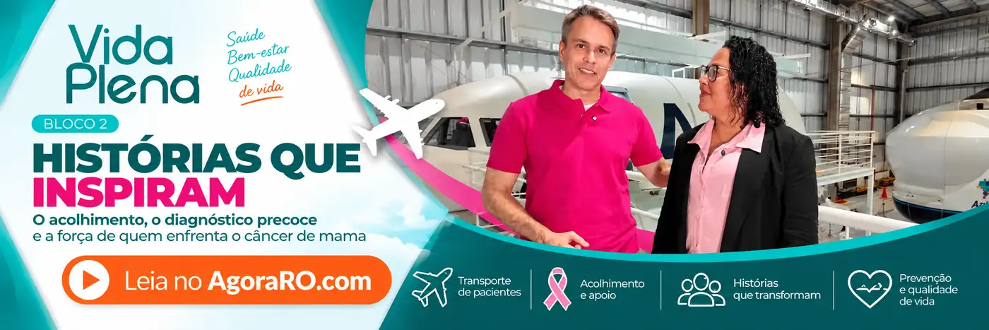 Bloco 2 do Vida Plena sobre a parceria Azul e Hospital de Amor: Cléo e apresentador na UniAzul, com assinatura Leia no AgoraRO.com