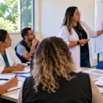 Porto Velho capacita equipes para identificar e acompanhar tuberculose Capacitação sobre tuberculose: composição ilustrativa de profissionais de saúde em reunião de orientação sobre sintomas respiratórios em Porto Velho.