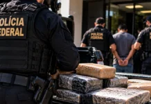 Operação Carga Fria: 18 condenados e penas acima de 374 anos Operação Carga Fria em ilustração de policiais federais e pacotes apreendidos; condenação de 18 integrantes