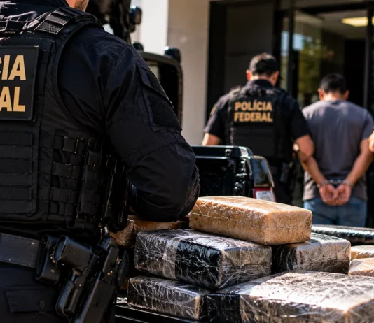 Operação Carga Fria: 18 condenados e penas acima de 374 anos Operação Carga Fria em ilustração de policiais federais e pacotes apreendidos; condenação de 18 integrantes