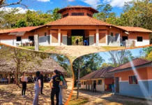 MPRO orienta órgãos de Cacoal sobre educação infantil indígena e Bolsa Família Educação infantil indígena em Cacoal: composição de três fotografias fornecidas, mostrando instalações e visita de representantes institucionais.
