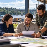 Adicional de fronteira de R$ 191 vai à sanção; veja regras Adicional de fronteira: composição ilustrativa de servidores analisando documentos e mapa junto a um cenário fluvial amazônico.